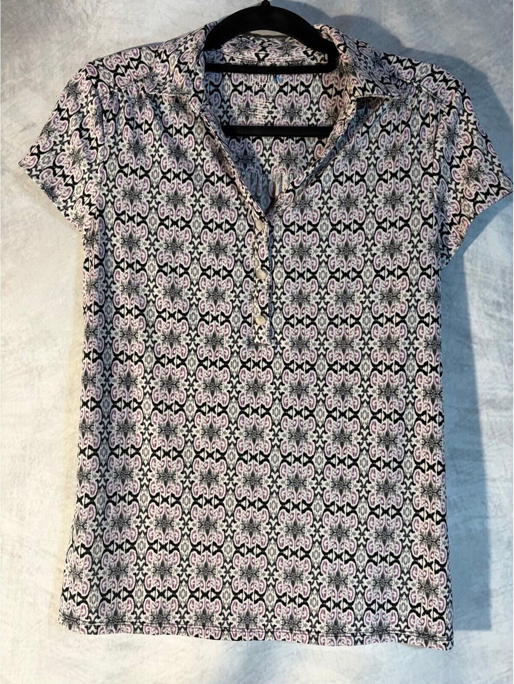 Croft & Barrow Women's Purple Gray Geometric Print Polo Top Size Small